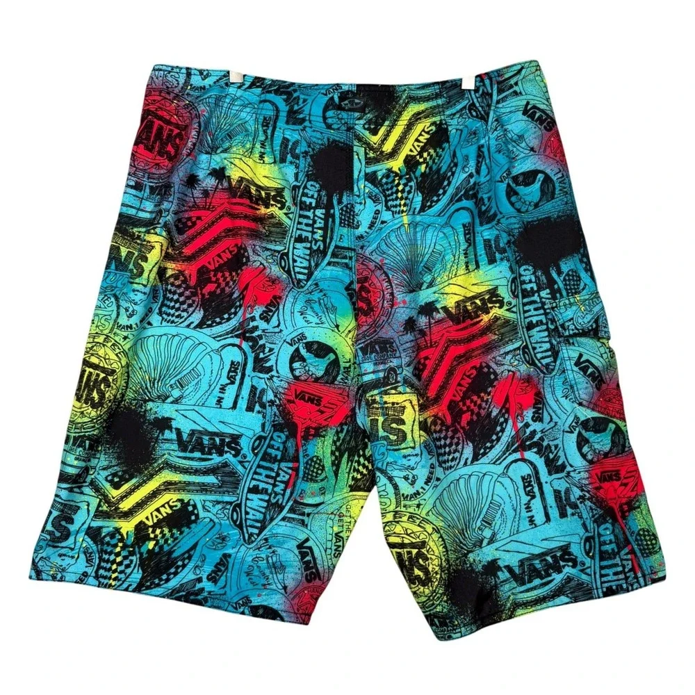 Vans Board Shorts Mens 40 Blue Black Graffiti Print Swim Trunks Skate